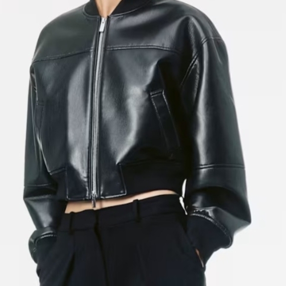 Babaton Jackets & Blazers - Babaton Black Cropped Leather Bomber Jacket